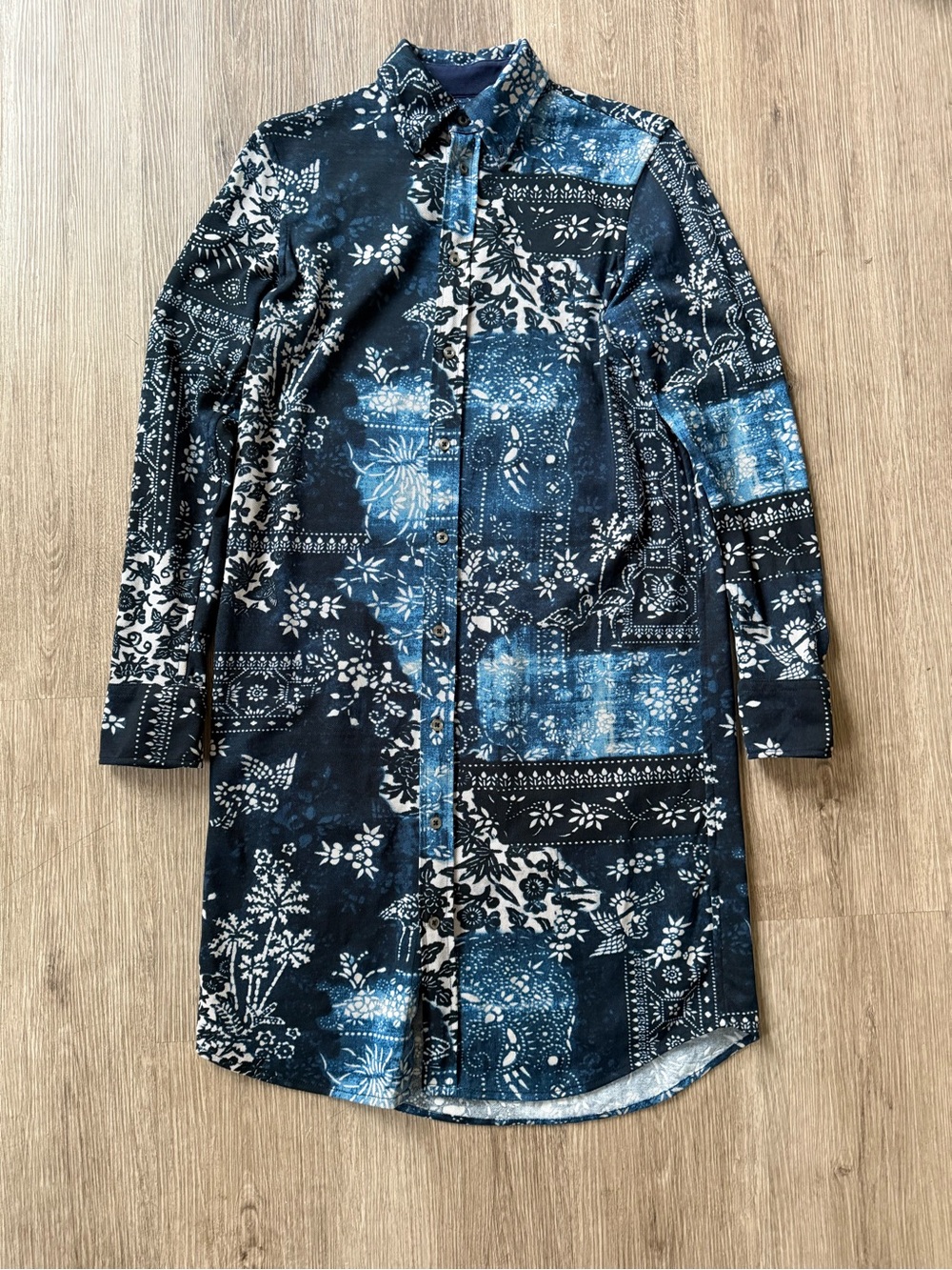 Ralph Lauren Patchwork Bandana Print Shirt Dress Blue Black Relaxed Fit